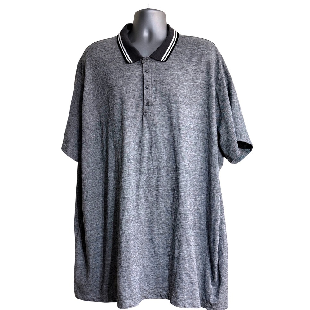 HB Mens 5XL Polo Shirt Gray Heathered Tipped Collar Short‎ Sleeve Big and Tall
